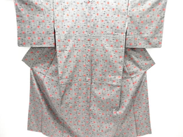 未使用品　枡に絣柄織り出し手織り紬着物